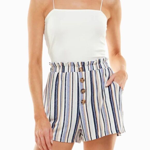 Ultra Flirt Womens Juniors Paperbag Waist Striped Romper Shorts Size XXL - Picture 1 of 8